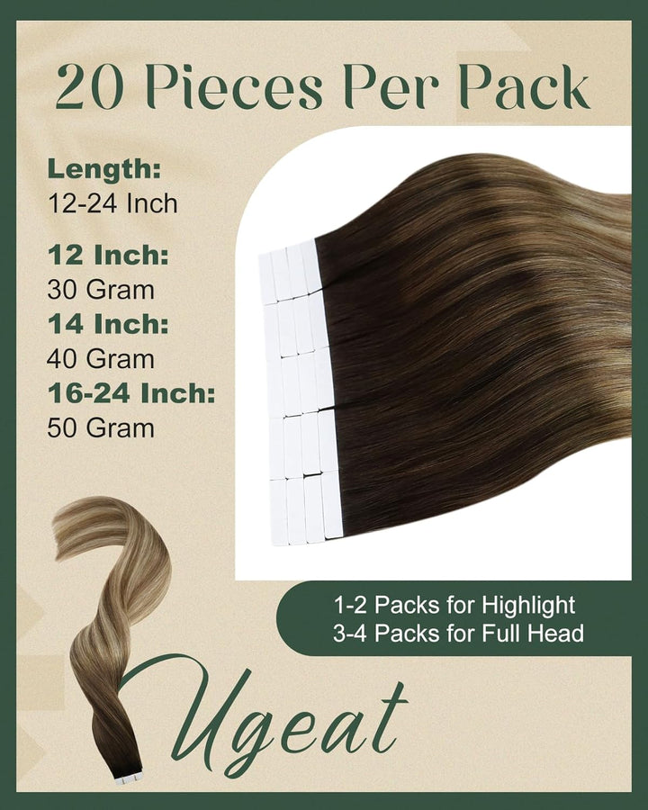 Ugeat 50 Gramm Haarverlängerung Echthaar Tape Hair Extension 45cm Haare Tapes Extensions Echthaar 20