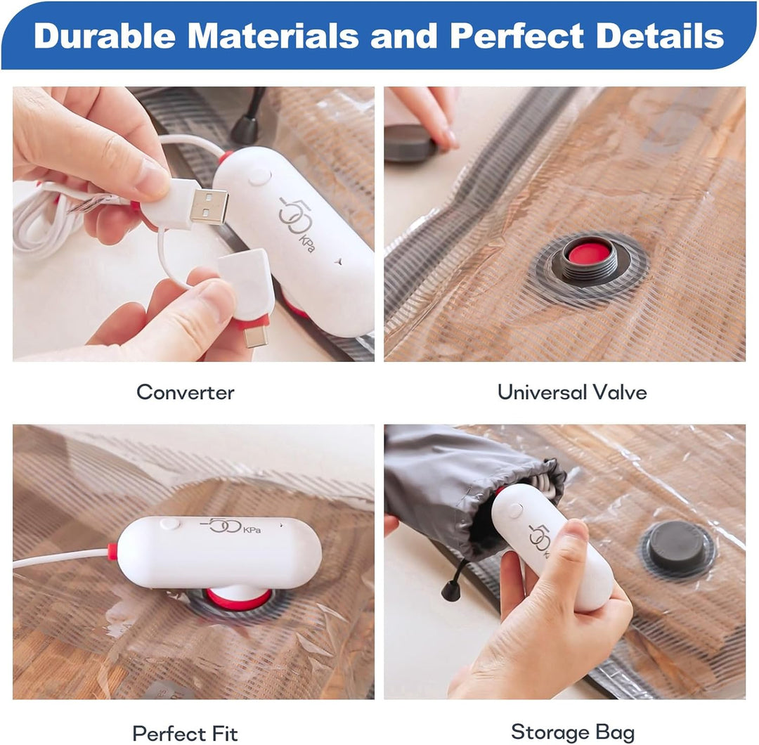 Vakuumbeutel für Kleidung mit USB Elektropumpe, 12 Stück Kleidersack (4x 40 * 40cm / 4x 40 * 50cm /