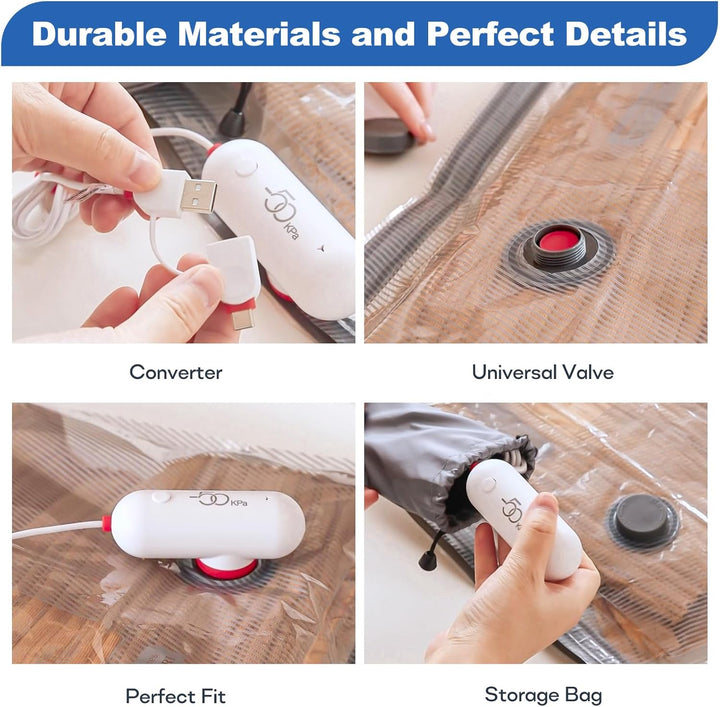 Vakuumbeutel für Kleidung mit USB Elektropumpe, 12 Stück Kleidersack (4x 40 * 40cm / 4x 40 * 50cm /