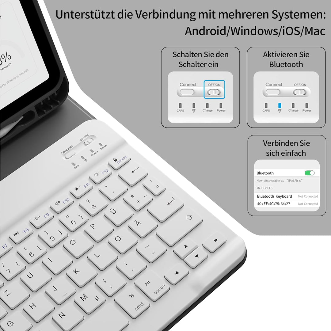 Hülle mit Tastatur für iPad A16 2025 / iPad 11./10. Generation 2022 10,9 Zoll, Magnetisch Bluetooth-