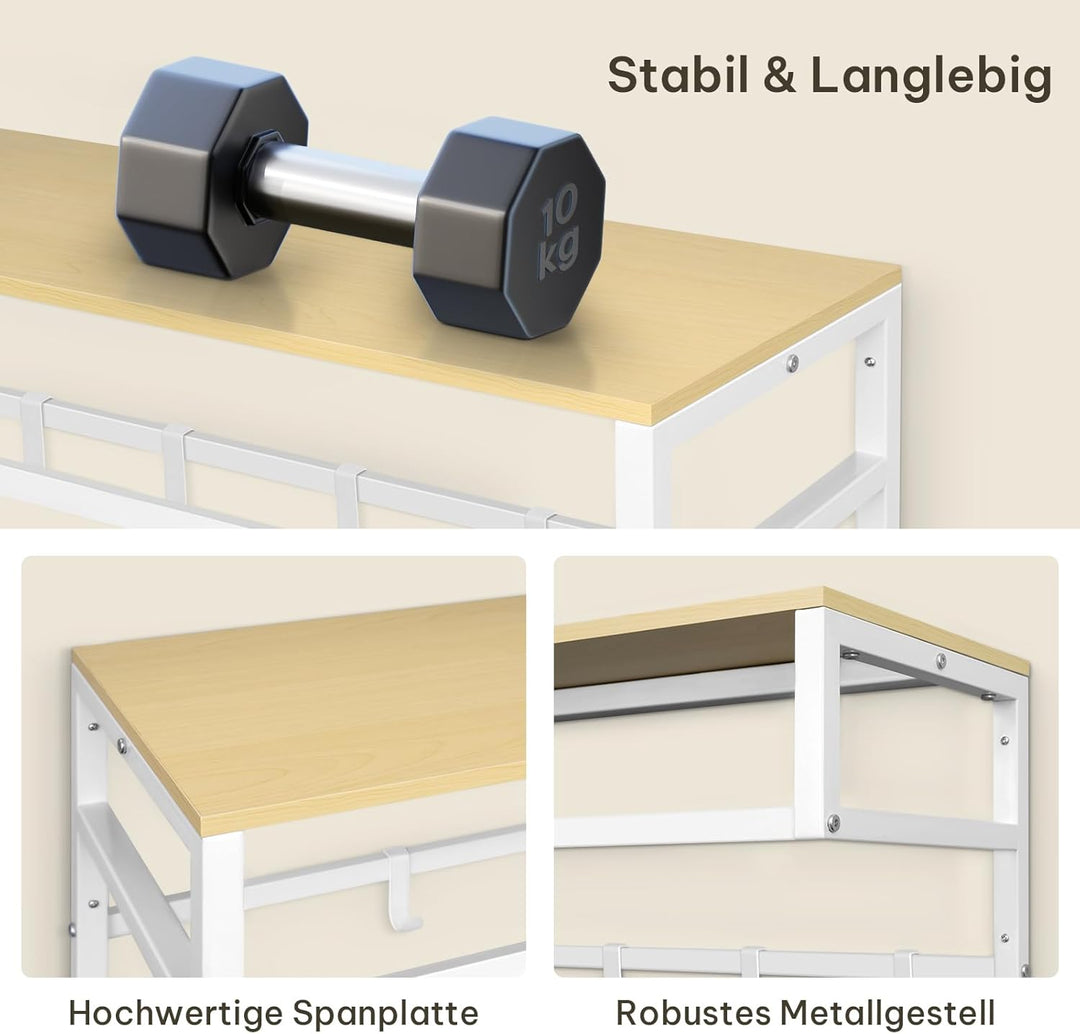 eSituro Wandgarderobe mit Ablage, Kleiderständer Wand mit Kleiderstange 10 Haken, Garderobe Wandmont