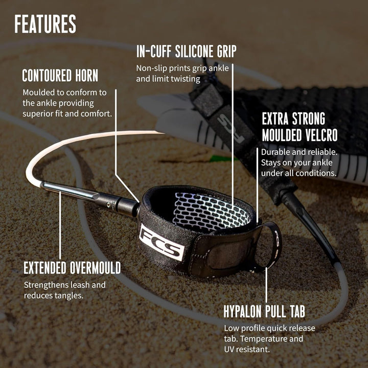 FCS 7 All Around Essential Leash 2020 White/Black oneColor 7', oneColor 7'