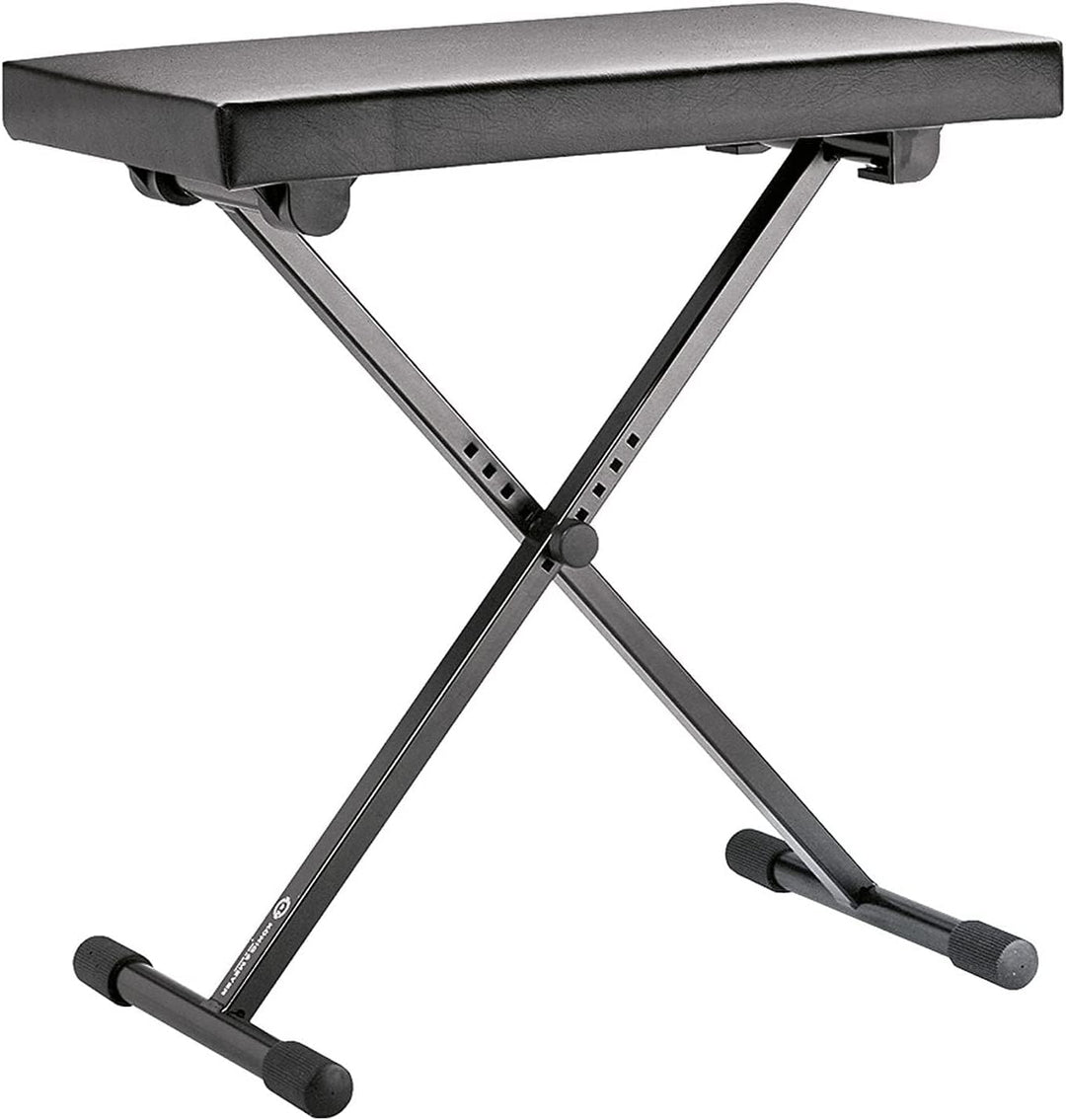 K&M 14065 Keyboardbank Schwarz aus Stahl, Kunstleder - Polstersitz mit breiter Sitzfläche - flach zu