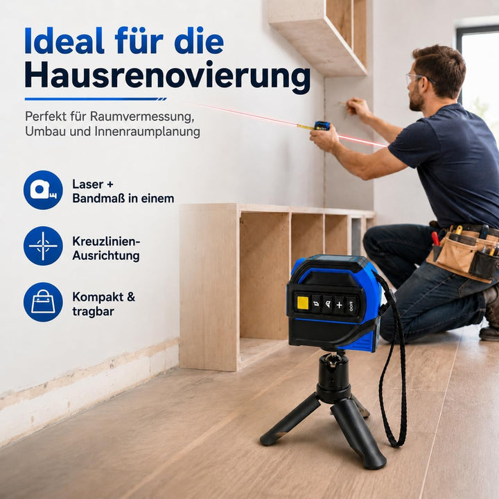 Laser Entfernungsmesser 40 m, 4 in 1 Laser Massband mit 5 m Massband, 40 m Laser, 16 m Laser-Fadenkr