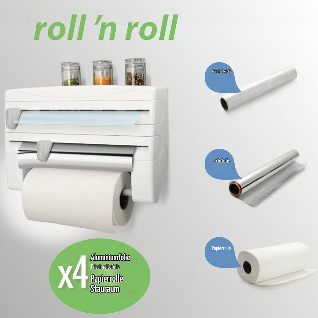 Metaltex 254410 Roll-n-Roll 4-in-1 Küchenrollenhalter, Weiss , 39 x 10 x 25 cm.