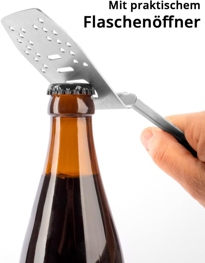 STAHLWERK BBQ Multitool 4 in 1 Grillbesteck mit Grillzange, Grillgabel, Grillwender und Flaschenöffn