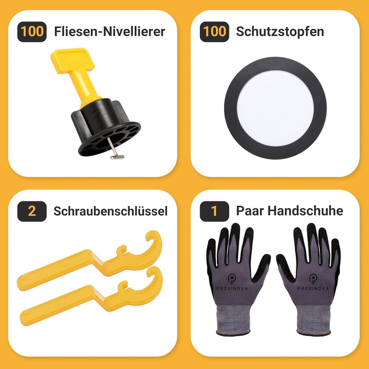 Fliesen-Nivelliersystem Kit 100pcs Fliesenabstandhalter, Kratzschutz-System, 2 Schraubenschlüssel, A