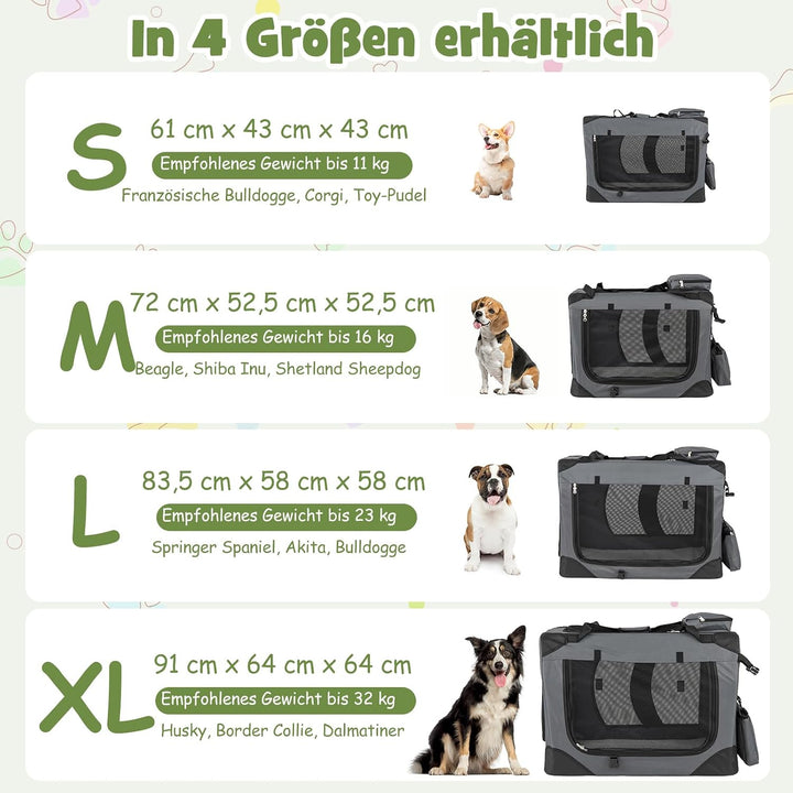COSTWAY Hundebox Auto, Transportbox Hund faltbar (S-61 x 43 x 43 cm, Grau) Grau S-61 x 43 x 43 cm, G