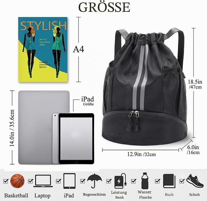 Sportrucksack mit Schuhfach - Wasserdichte Gym- und Trainingstasche für Damen & Herren - Ideal für F