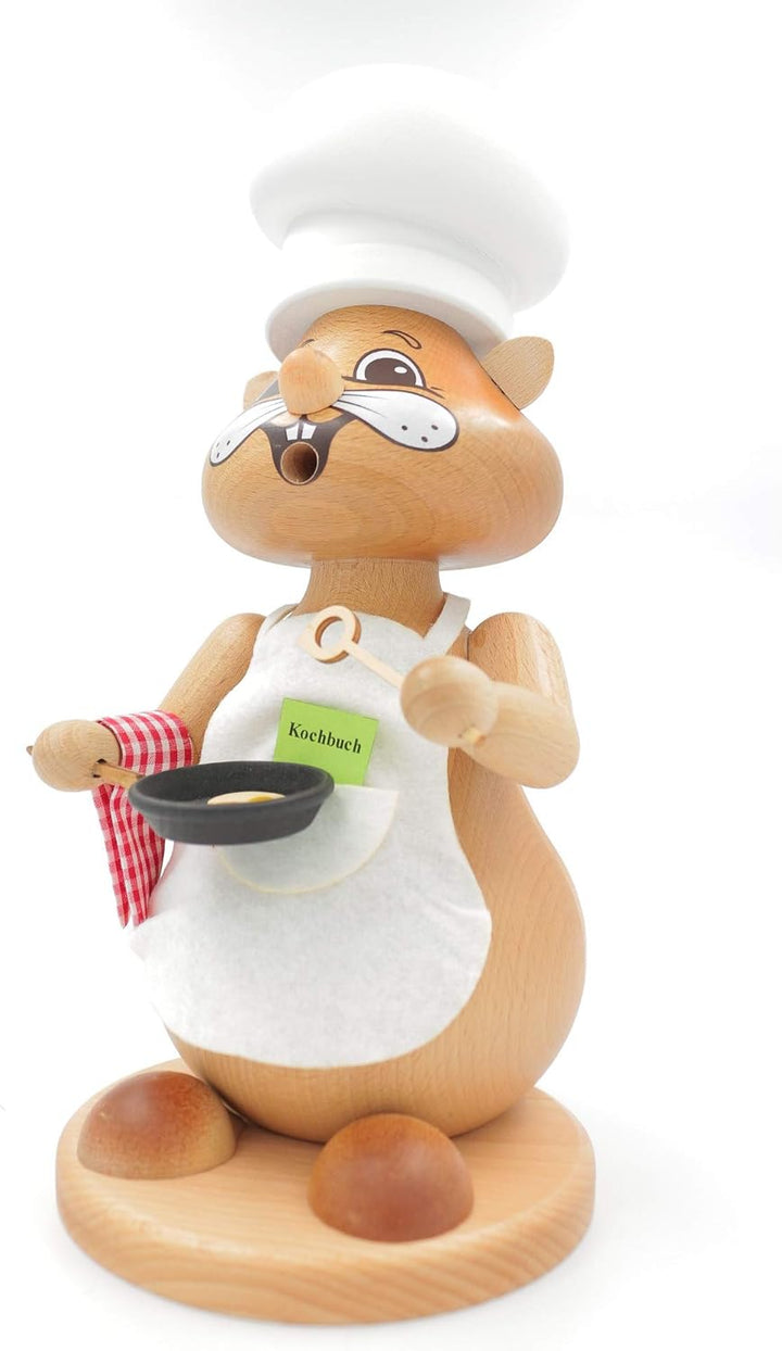 Kuhnert - Original Erzgebirgische Holzkunst Räuchermann Räucherfigur Hamster 31cm - Koch Cook
