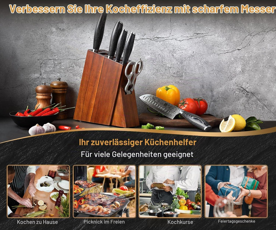 XINZUO Damaststahl Küchenmesser Set 7er -67 Schichten Damaststahl Chefmesser 7 Teilig Messerblock Se