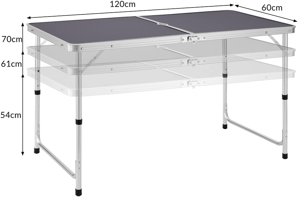 BAKAJI Campingtisch Picknick grau mit Verstellbarer Höhe, Gestell aus Aluminium, zusammenklappbares
