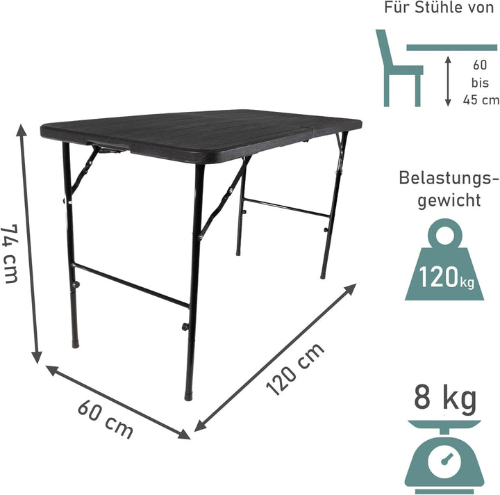 Lemodo Klapptisch mit Tischplatte in Holz-Optik, Balkontisch 120 x 60 cm (L x B) | Beistelltisch bis