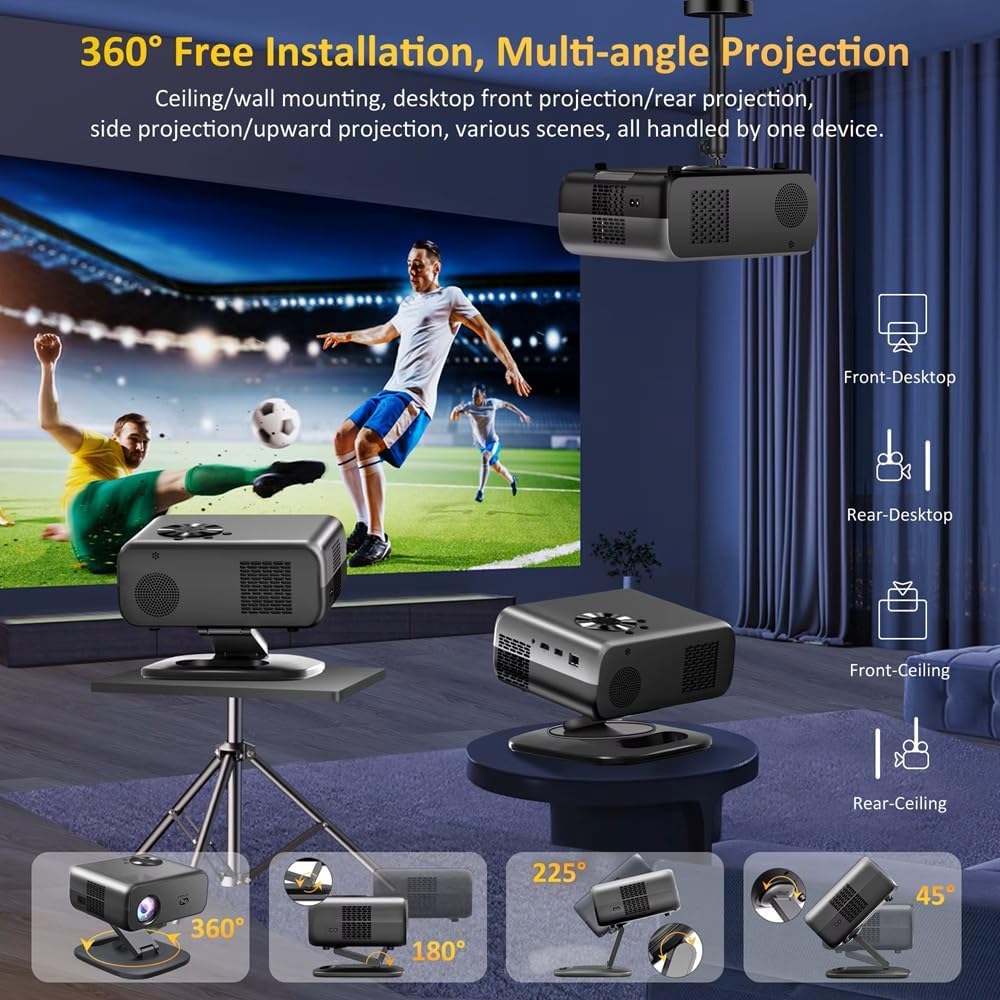 Projektor 800ANSI Android 12 Native 1080P 4K 3D Autofokus/Keystone HiFi-Audio WiFi6 BT5.2 Smart Home