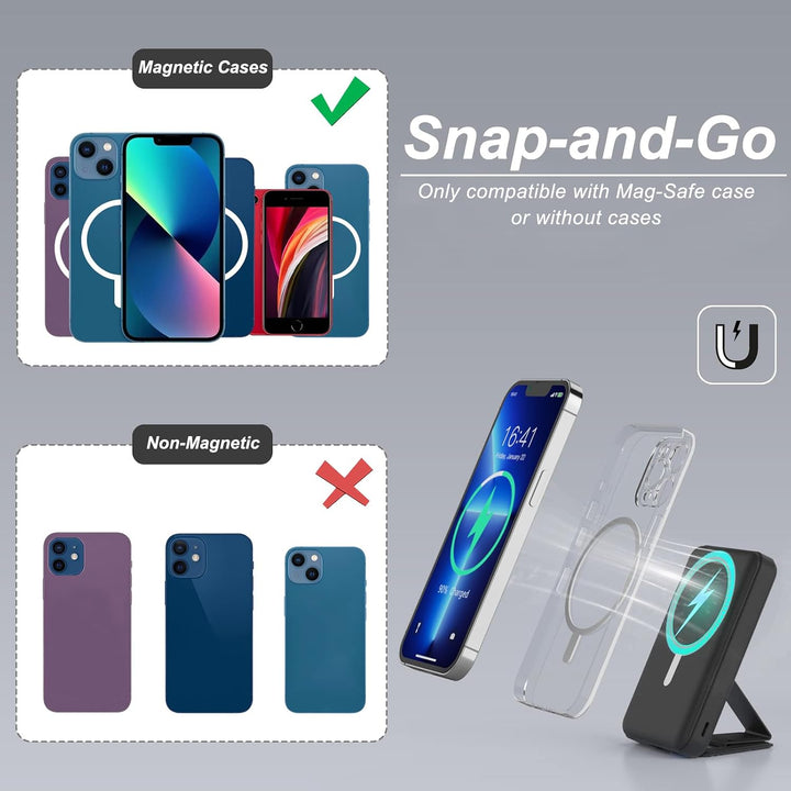 AOGUERBE Kabellose Powerbank, 10,000mAh Faltbarer Magnetische Power Bank PD 22,5W Schnellladen mit L