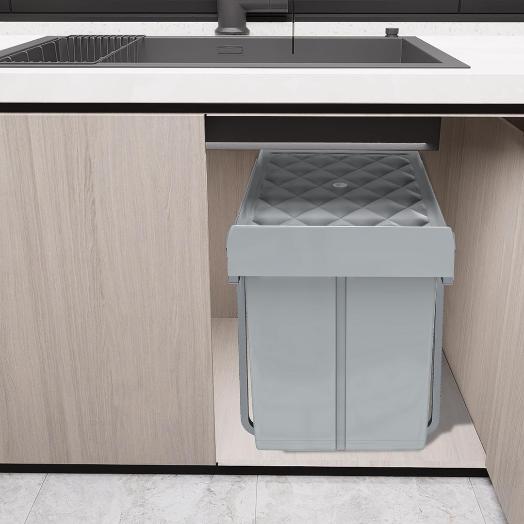 VA-Cerulean 3 Fächer Einbaumülleimer System 2x10+20 Liter, Abfallsammler Ausziehbarer Mülleimer mit