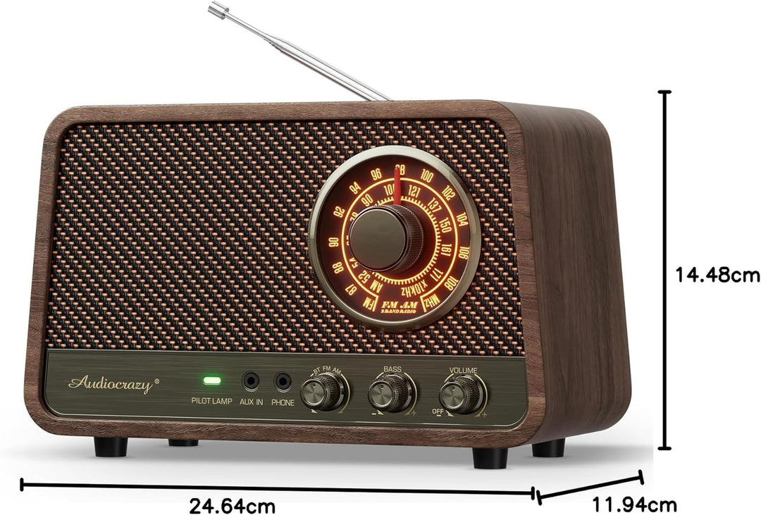 Retro-Tisch-FM-Radio mit Bluetooth-Lautsprecher, klassisches Holz-Finish, Wandstecker für Zuhause, B