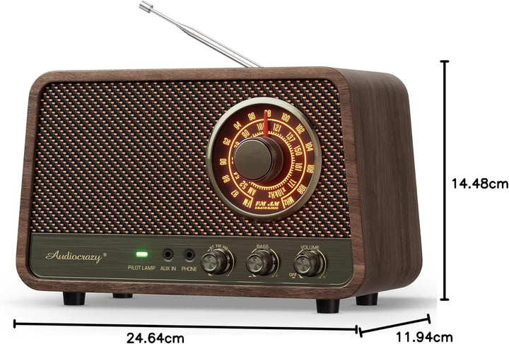 Retro-Tisch-FM-Radio mit Bluetooth-Lautsprecher, klassisches Holz-Finish, Wandstecker für Zuhause, B