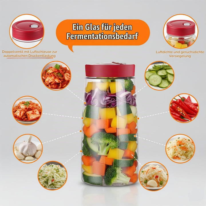 2 Stück Fermentierglas mit 1-Wege-Entlüftung, 2.2L kimchi behälter, Breiter Öffnung Einmachglas mit