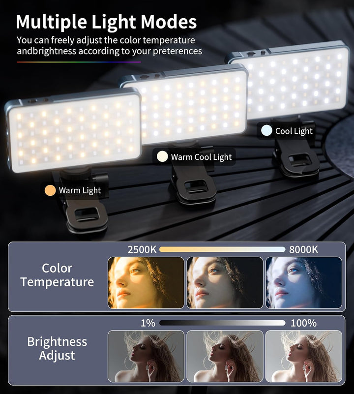 Selfie Licht mit RGB-Vollfarbe, CRI96+ 2500K-8000K Tragbare Kamera Licht LED Videoleuchte mit Hotsho