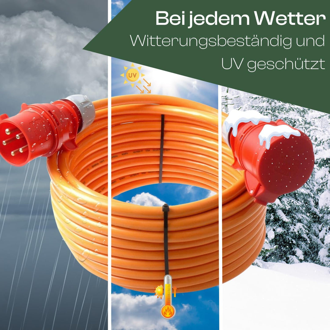 netbote24 CEE Starkstromkabel Verlängerungskabel Pur Leitung H07BQ-F 32A 400V 5g6 5x6 mm² 30m Orange