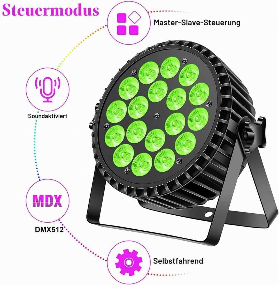 200W Par LED Scheinwerfer RGB UV Schwarzlicht Strahler, 18 LED Bühnenlicht Partylicht DMX512 für Par
