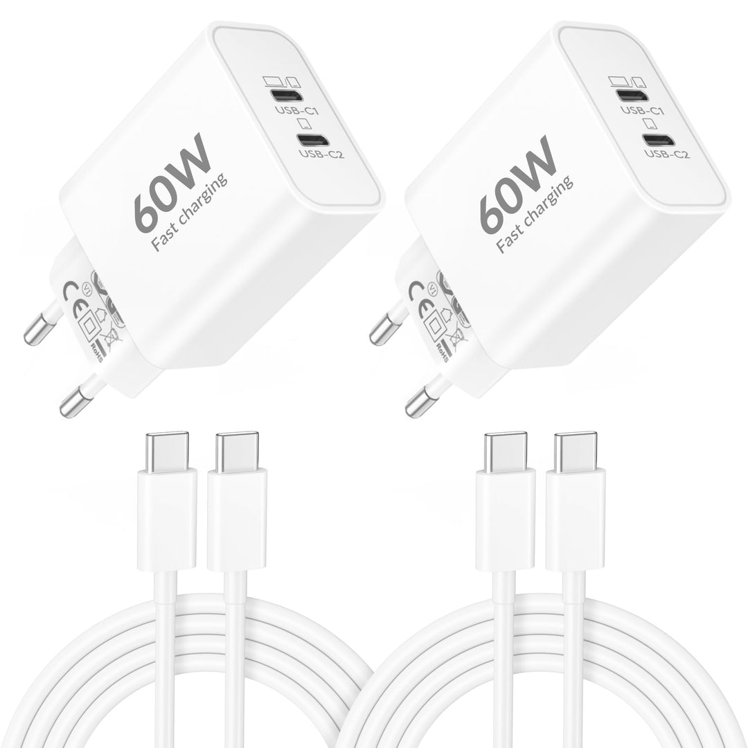 60W 2-Port USB C Ladegerät mit Ladekabel für iPhone 17 Pro Max 17 Air, iPhone 16 15 Pro Max Plus 16e