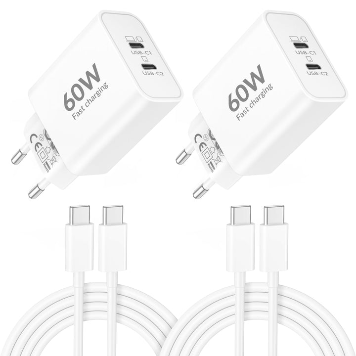 60W 2-Port USB C Ladegerät mit Ladekabel für iPhone 17 Pro Max 17 Air, iPhone 16 15 Pro Max Plus 16e