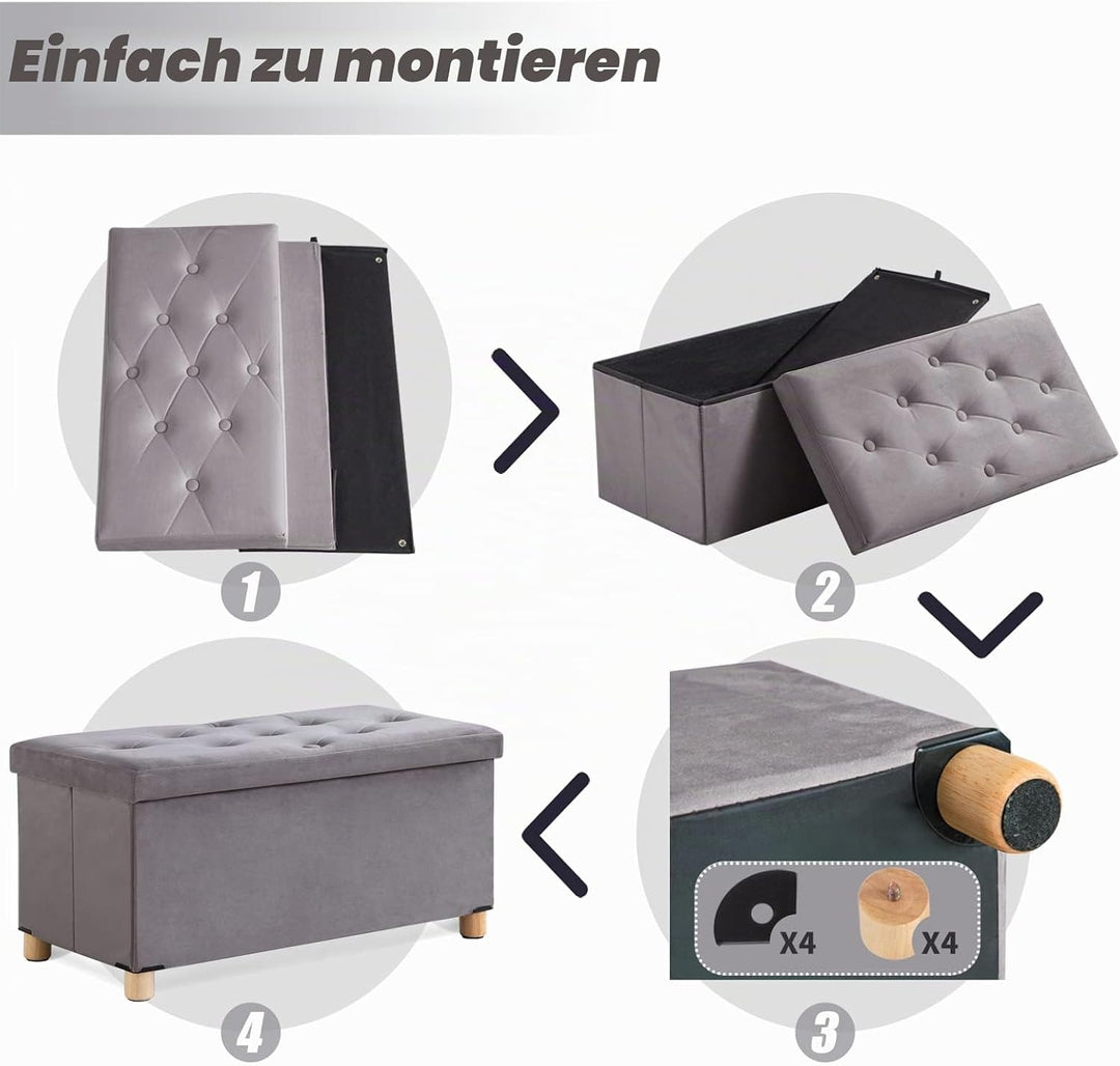 BRIAN &amp; DANY Sitztruhe Sitzhocker Fusshocker mit Stauraum und Deckel mit Holzfüssen, 76 x 38 x 38 cm