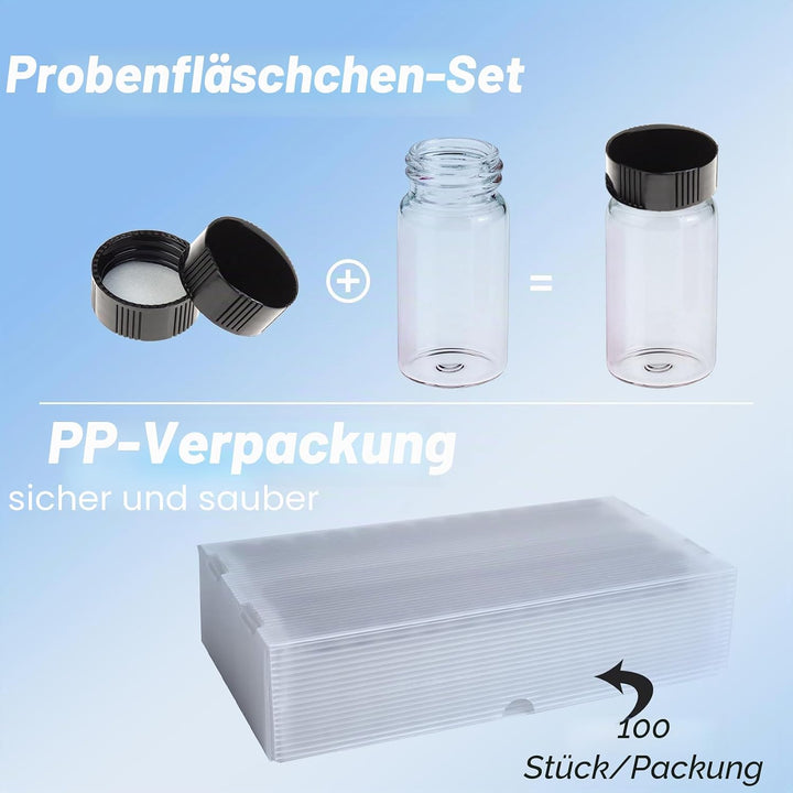 ALWSCI 100 Stück Glasfläschchen 12ml Probe Klarglas Fläschchen mit Schraubverschluss, Probenahme Gla