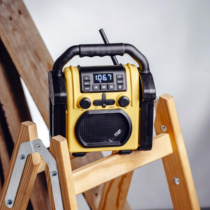 Adler AD 1911 – Baustellenradio mit Bluetooth V 5.1, Dual Power (Batterie & Netz), IPX54 Staub-/Wass
