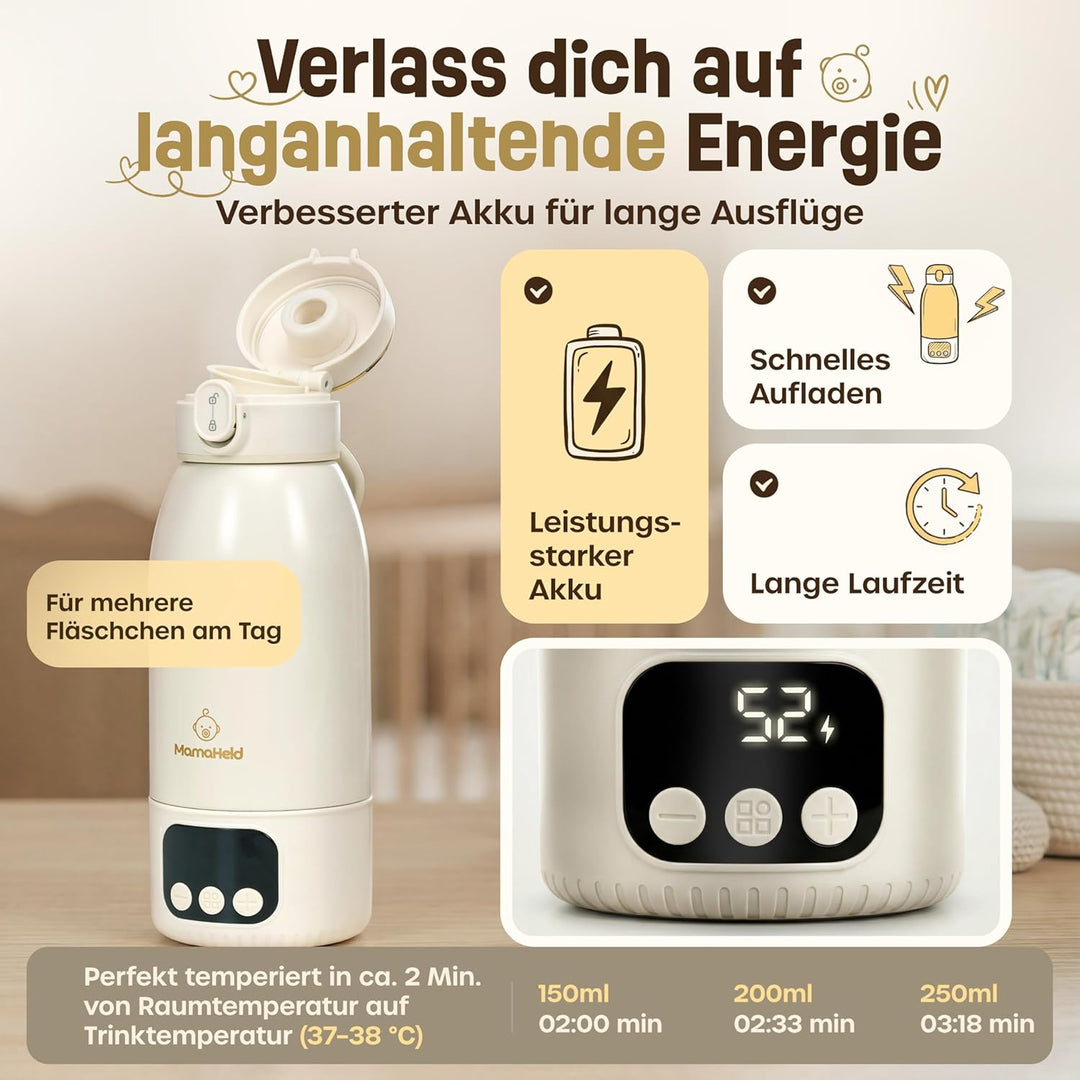 Tragbarer Babyflaschenwärmer für unterwegs – Schnelles Aufheizen in 2 Min | 500ml Kapazität | Für Mu