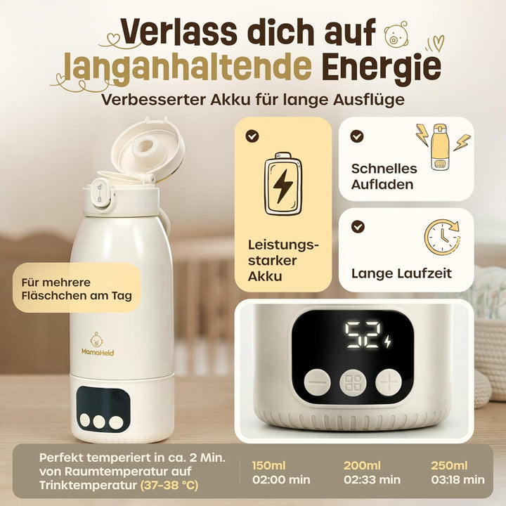 Tragbarer Babyflaschenwärmer für unterwegs – Schnelles Aufheizen in 2 Min | 500ml Kapazität | Für Mu