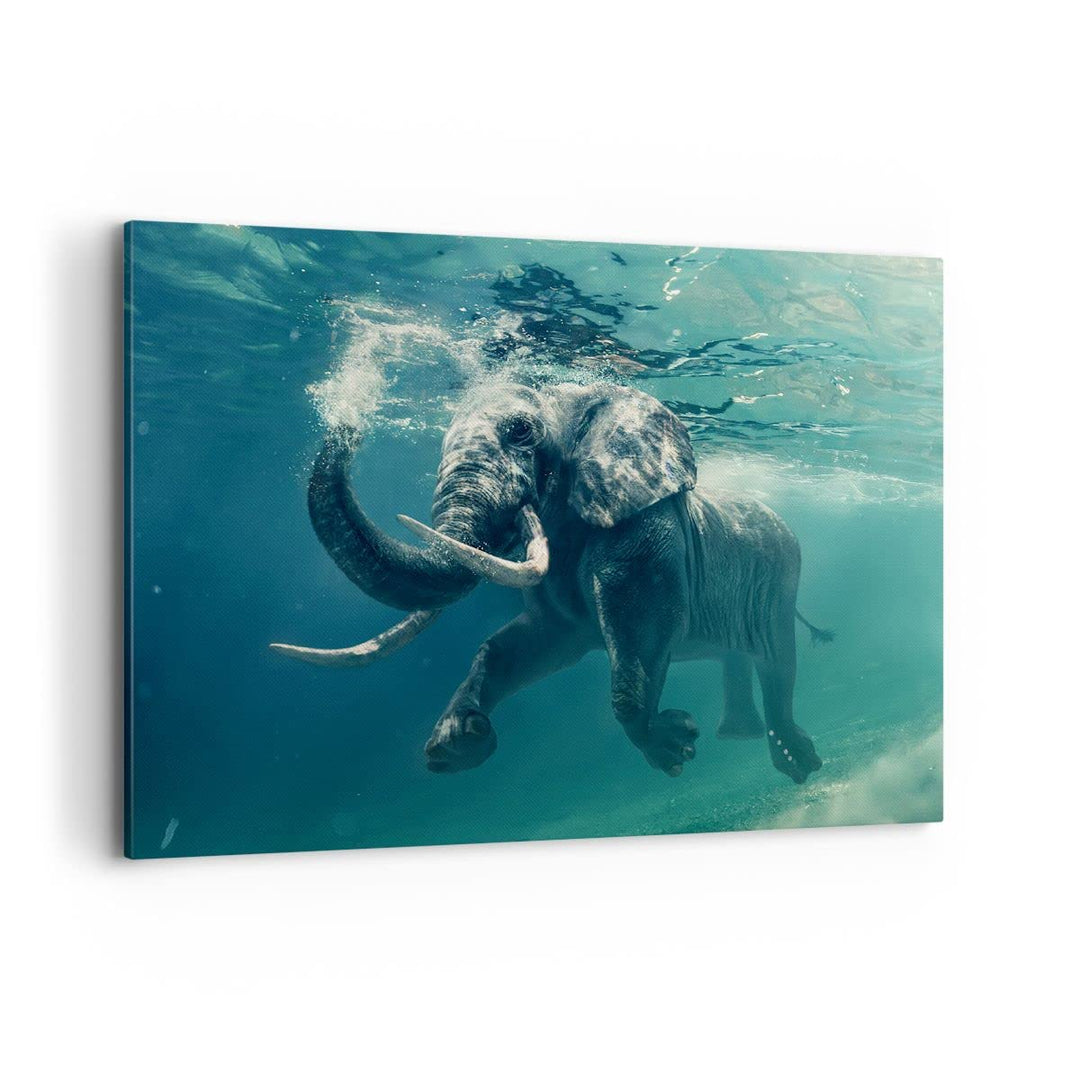 Bilder auf Leinwand 100x70cm Leinwandbild mit Rahmen Elefant Tier Wasser Gross Wanddeko Bild Schlafz