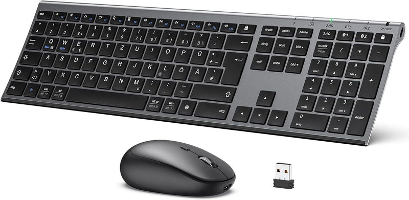 iClever Bluetooth Tastatur und Maus, Wiederaufladbare Dualmodus (Bluetooth 4.2+2.4G) Kabellose Tasta