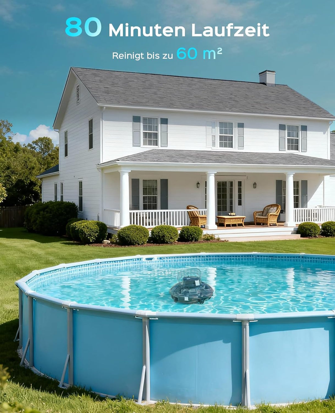 WINNY POOL CLEANER Winny 200 – Kabelloser Akku Poolsauger, Doppelfiltration, automatisches Parken, 8