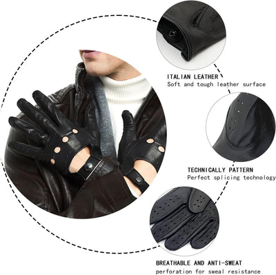 ZLUXURQ Herren Fahrerhandschuhe aus 100% Leder,Unliniert Lederhandschuhe X-Large(24.1-25.4cm) Schwar