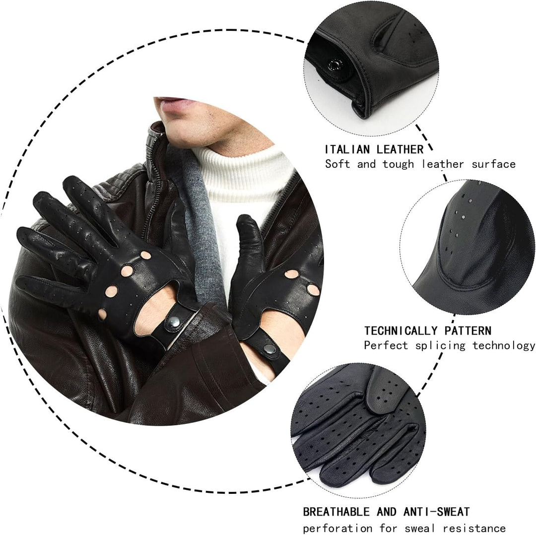 ZLUXURQ Herren Fahrerhandschuhe aus 100% Leder,Unliniert Lederhandschuhe Large-9.5" Schwarz (Lammfel