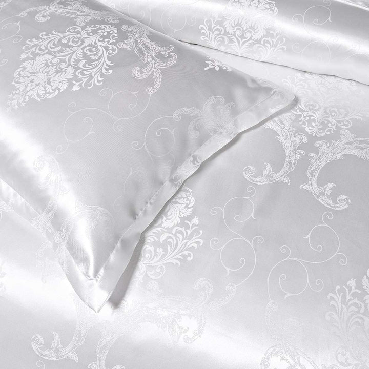 DXHOME Seiden Bettwäsche Satin 155x220 cm 3teilig Weiss Jacquard Wendebettwäsche Seide mit Weiss Blu