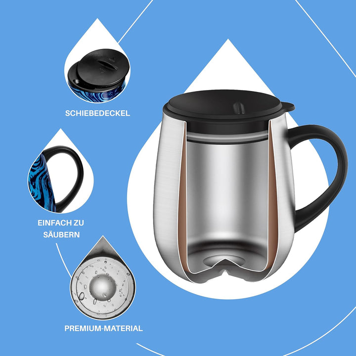 Ideus Kaffeebecher 470 ml (16 oz), doppelwandige vakuumisolierte Kaffee- und Teetasse aus Edelstahl