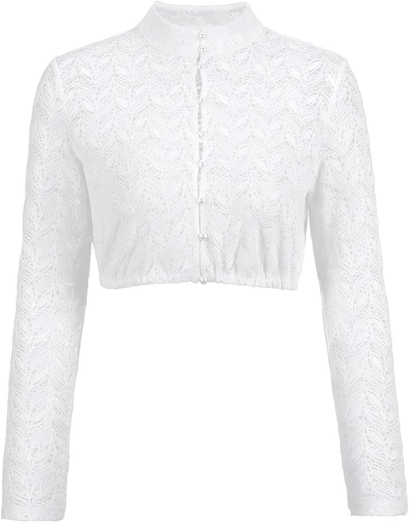Dirndlwelle Spitze Dirndlbluse Langarm Dirndlbluse Damen Trachtenbluse Creme Dirndl Bluse Hochgeschl