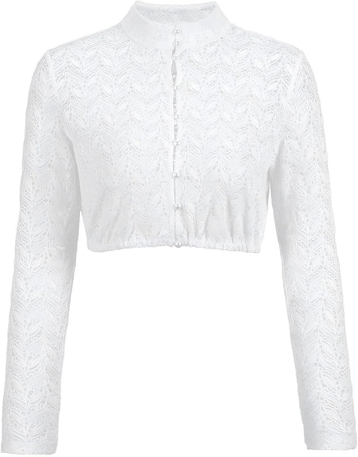 Dirndlwelle Spitze Dirndlbluse Langarm Dirndlbluse Damen Trachtenbluse Creme Dirndl Bluse Hochgeschl