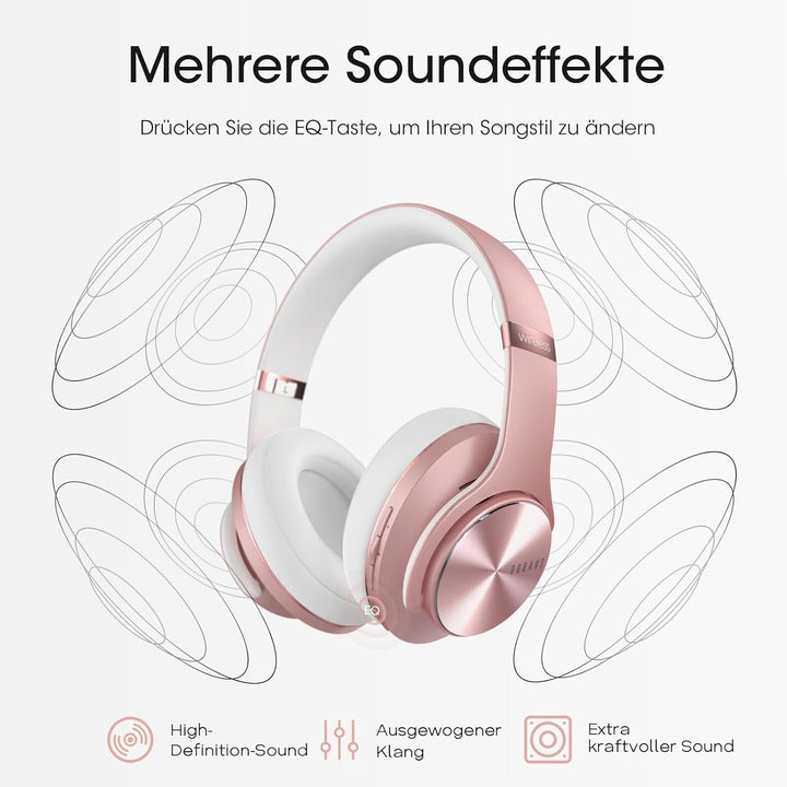 DOQAUS Bluetooth Kopfhörer Over Ear, Bis zu 90 Std Kabellose Kopfhörer mit 3 EQ-Modi, HiFi Stereo Fa