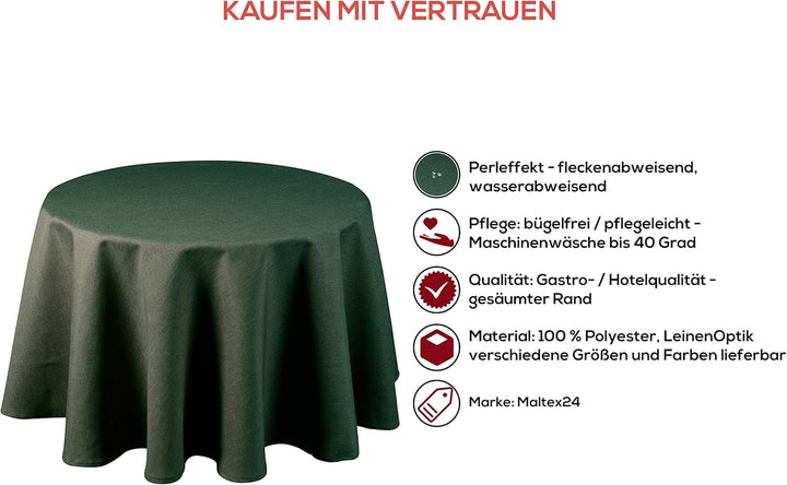 Textil Tischdecke - Leinen Optik - wasserabweisend oval (dunkelgrün, oval 160x260) Dunkelgrün oval 1