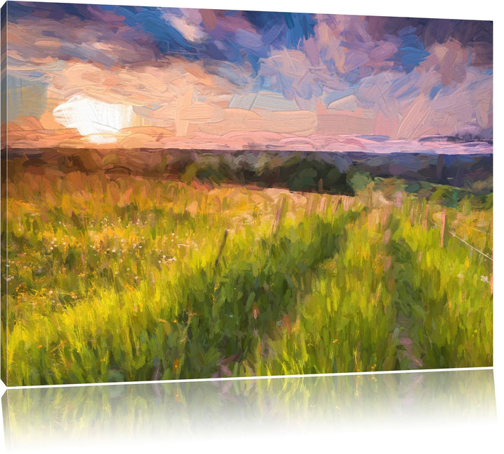 Pixxprint Bergwiese im Sonnenaufgang als Leinwandbild/Grösse: 100x70 cm/Wandbild/Kunstdruck/fertig b