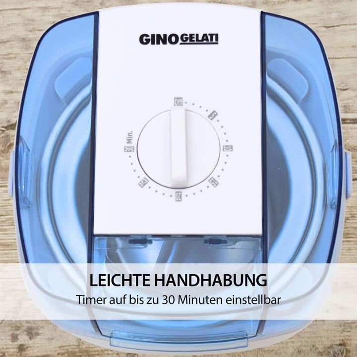 Gino Gelati Eiscreme Maschine Drions/Eismaschine Speiseeismaschine Eisbereiter, Weiss/Blau, Edelstah