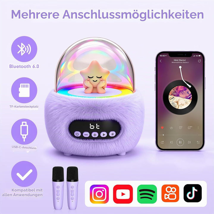 Karaoke Maschine mit 2 Bluetooth Mikrofonen für Kinder 3-8 Jahre | Tragbar, Sichere 85dB Lautstärke,