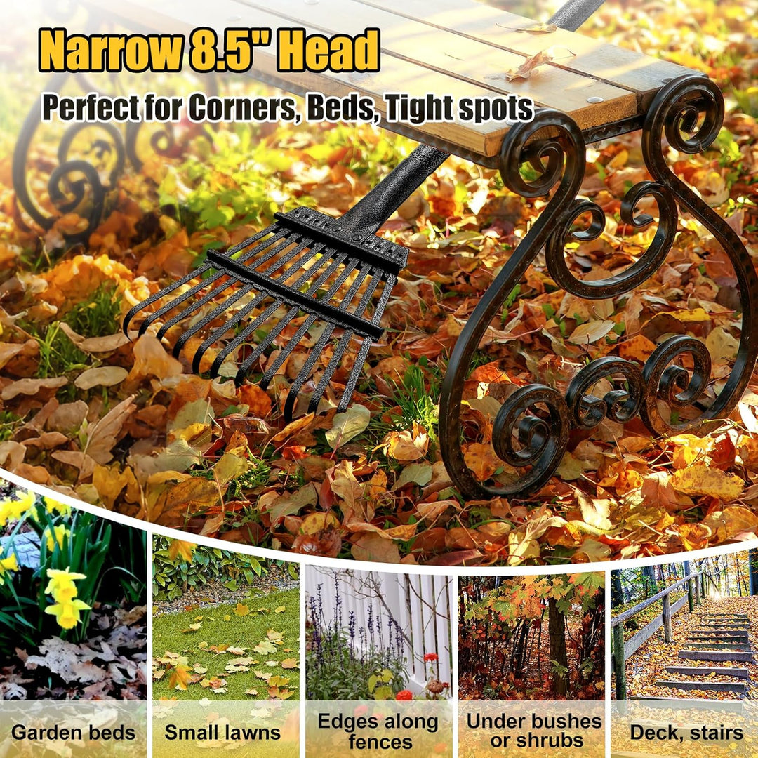 Garten Laubrechen, 180cm Stabile Kleine Strauchrechen 11 Metallzinken 21cm Breit, Verstellbarer Stah