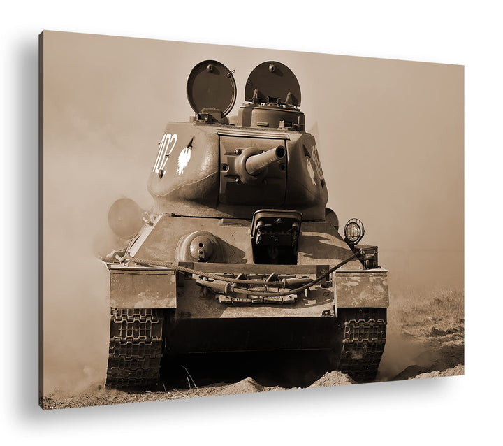 deyoli Panzer im Einsatz Effekt: Sepia Format: 80x60 als Leinwandbild, Motiv fertig gerahmt auf Echt
