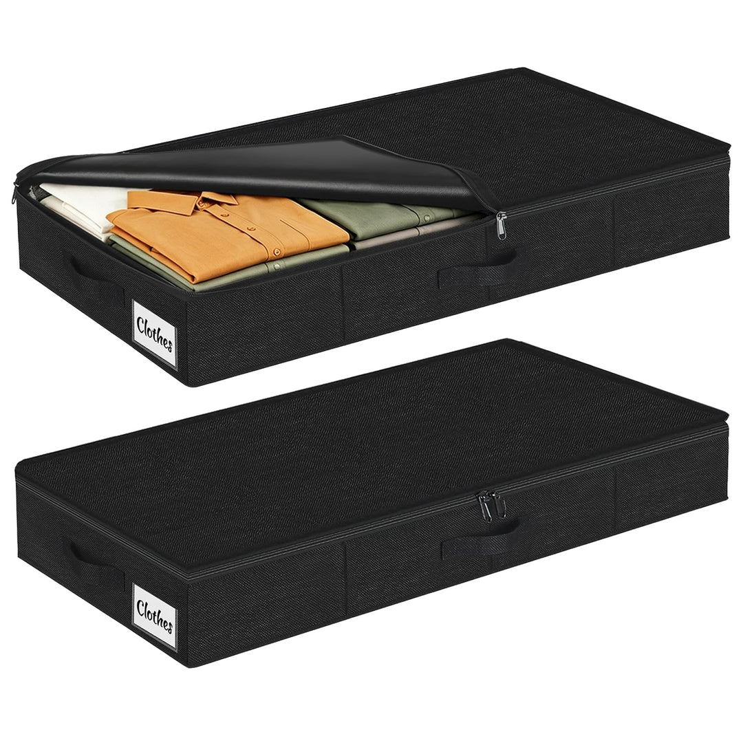Unterbett Aufbewahrungsbox mit Deckel 12cm hoch, 2 Stück Faltbar Unterbettkommode, Waschbar Kleidera